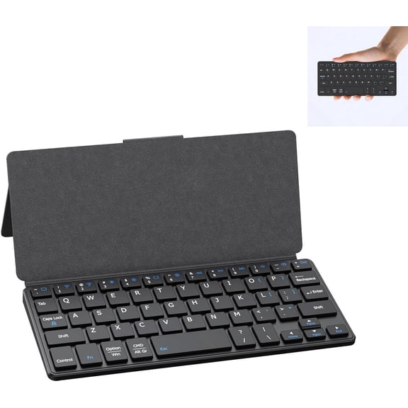 Mini Keyboard for iPad, Universal Portable Keyboards with Adjustable 150? Stand & Integrated Protective Cover, Travel Keyboard for iOS/Android/Windows - Black
