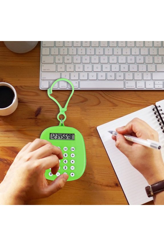 Mini Keychain Calculator – 8-Digit Silent Portable Small Computer with Gel Buttons & Hanging Hole | Ideal for University Campus, Office & Household,Green