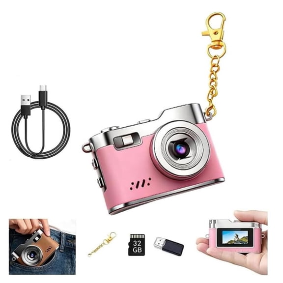 Super lightweight keychain action camera with 32GB memory and builtin photo flash, the perfect giftPink