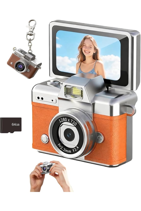 Mini Keychain Camera,1080P Digital Camera with 64GB TF Card,Pocket-Sized Gadget for Kids and Adults,Ideal Collectible Gift for Travel,Birthdays&Stocking Stuffers-Pink