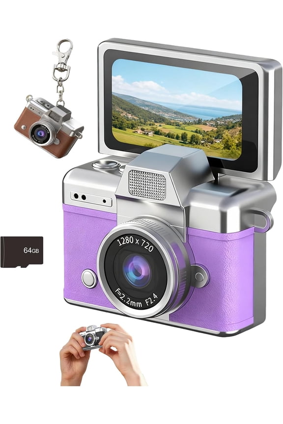 Mini Keychain Camera,1080P Digital Camera with 64GB TF Card,Pocket-Sized Gadget for Kids and Adults,Ideal Collectible Gift for Travel,Birthdays&Stocking Stuffers-Pink