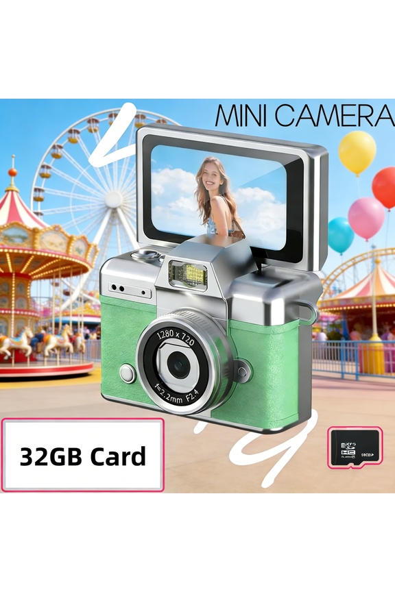 Mini Keychain Camera, 1080P HD Retro CCD Camera with Flip Screen