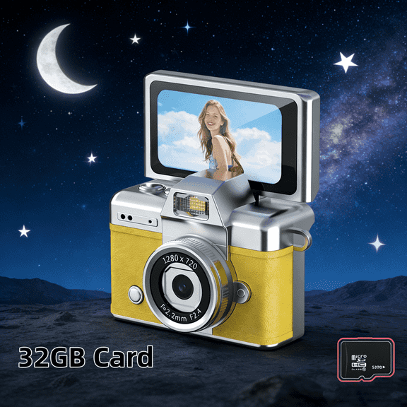 Mini Keychain Camera, 1080P HD Retro CCD Camera with Flip Screen