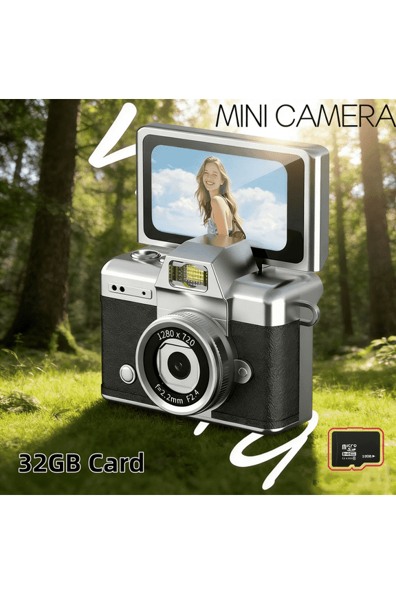 Mini Keychain Camera, 1080P HD Retro CCD Camera with Flip Screen