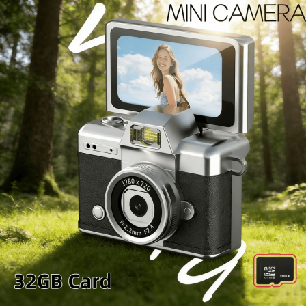 Mini Keychain Camera, 1080P HD Retro CCD Camera with Flip Screen