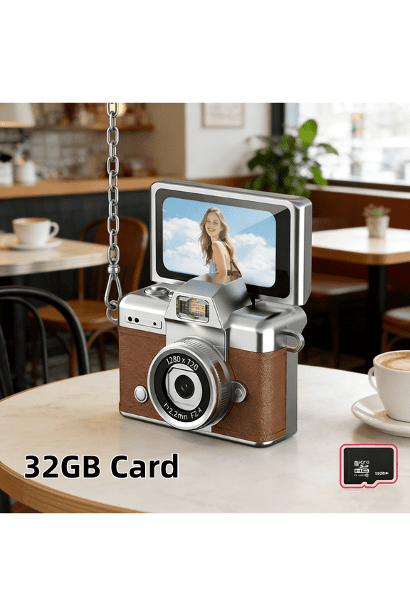 Mini Keychain Camera, 1080P HD Retro CCD Camera with Flip Screen
