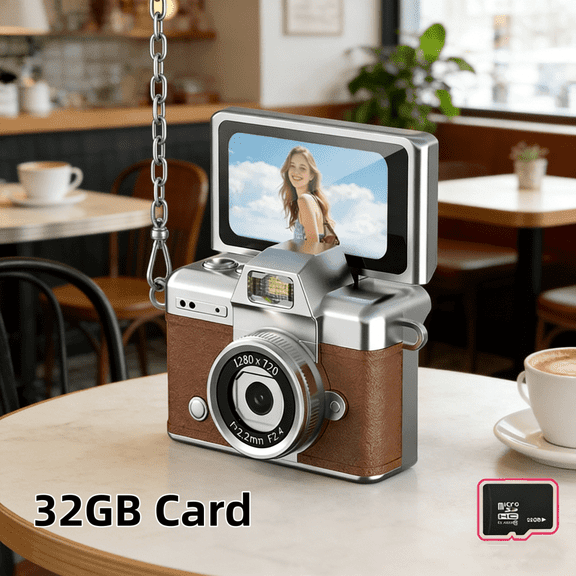 Mini Keychain Camera, 1080P HD Retro CCD Camera with Flip Screen