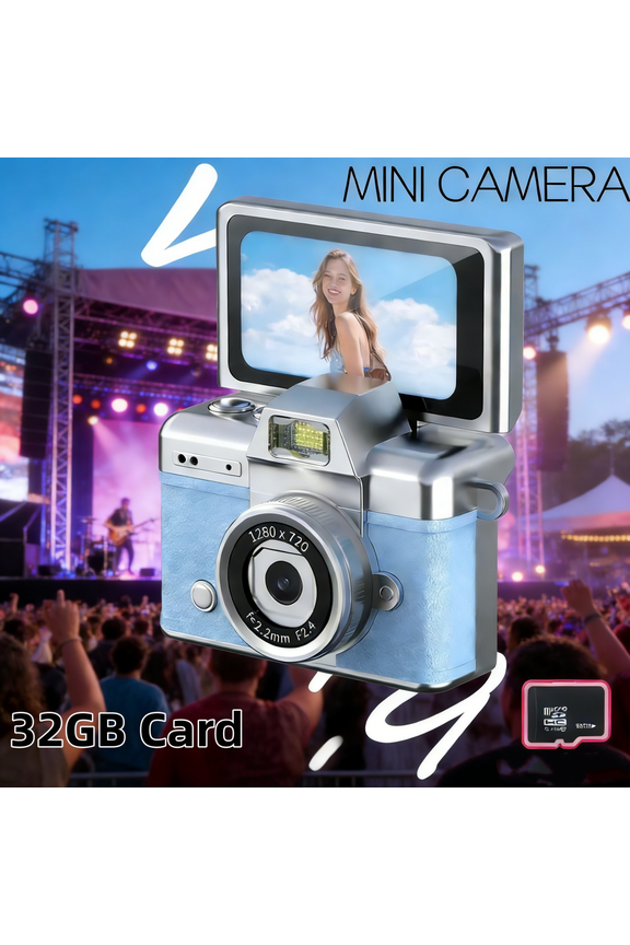 Mini Keychain Camera, 1080P HD Retro CCD Camera with Flip Screen