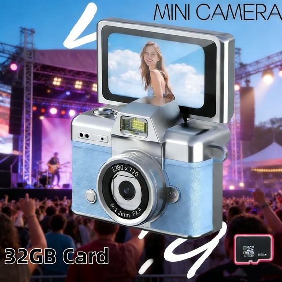 Mini Keychain Camera, 1080P HD Retro CCD Camera with Flip Screen