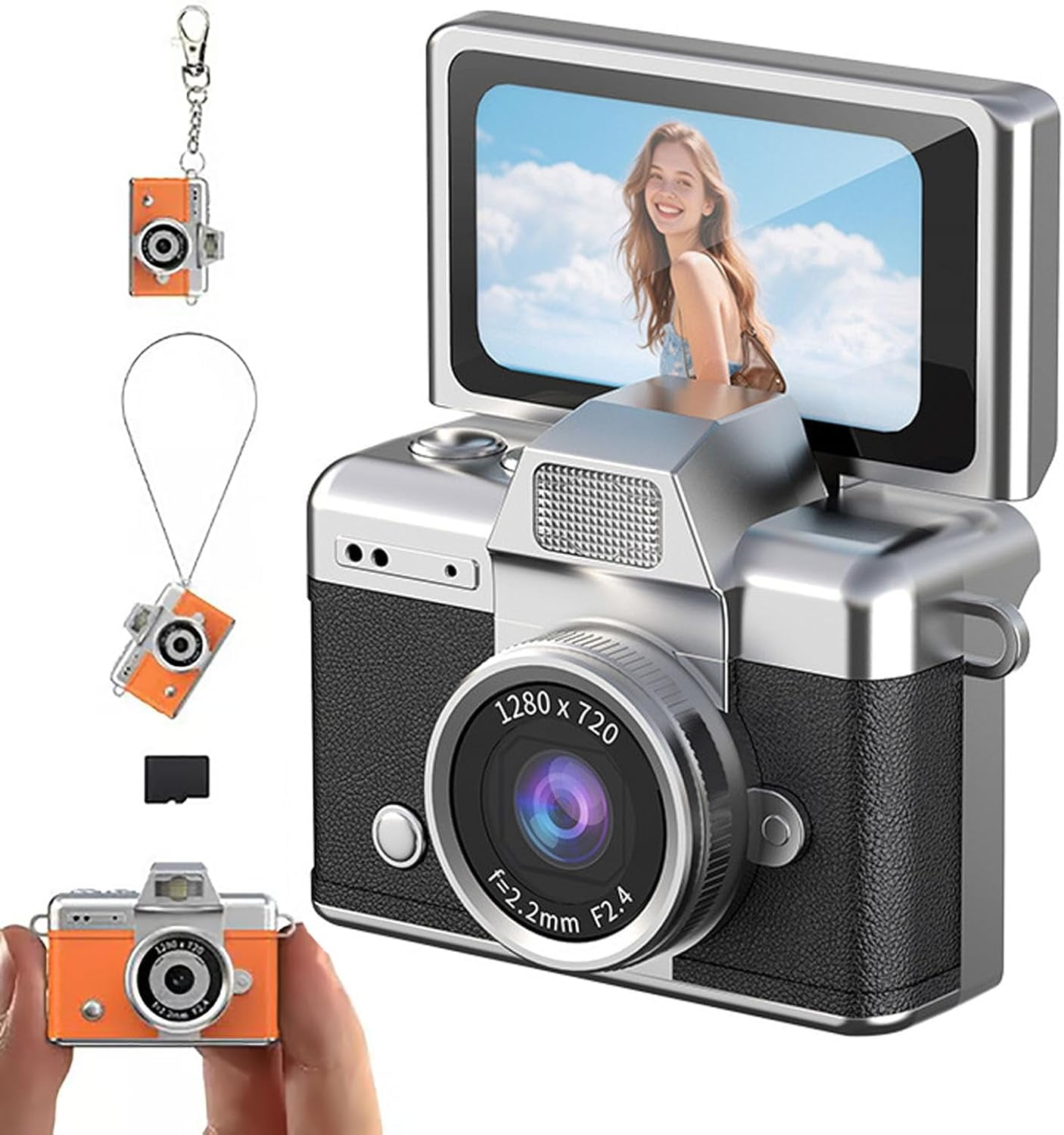 Mini Keychain Digital Camera - 1080P Classic CCD Camera with Flip Screen, 1.47in LCD, Built-in Flash & 32GB Card Included, Cute Compact for Teens, Travelers & Gifts