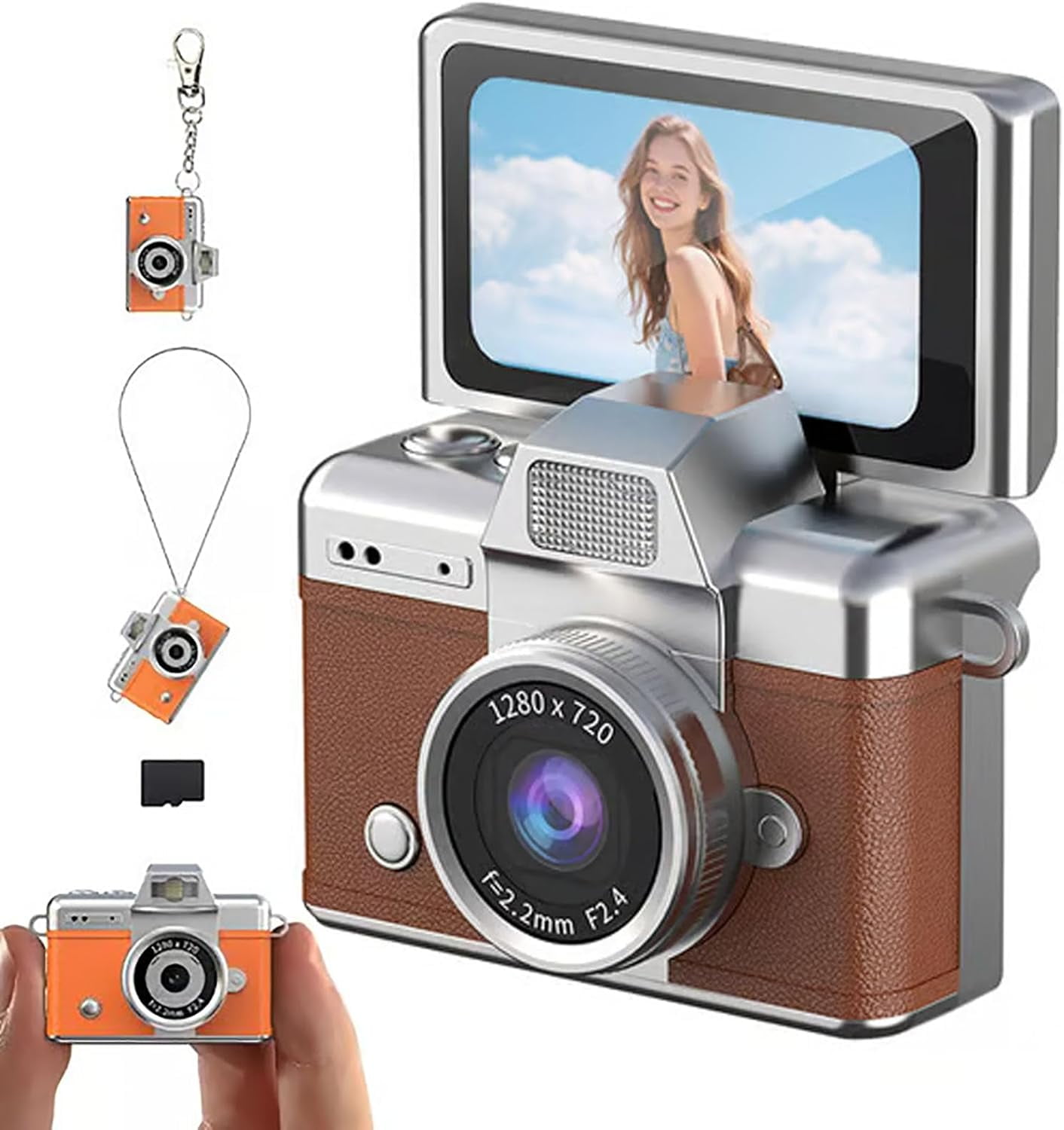Mini Keychain Digital Camera - 1080P Classic CCD Camera with Flip Screen, 1.47in LCD, Built-in Flash & 32GB Card Included, Cute Compact for Teens, Travelers & Gifts