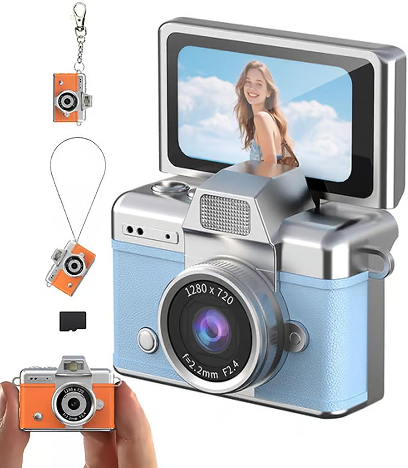 Mini Keychain Digital Camera - 1080P Classic CCD Camera with Flip Screen, 1.47in LCD, Built-in Flash & 32GB Card Included, Cute Compact for Teens, Travelers & Gifts