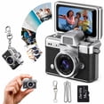 thumbnail image 1 of Mini Keychain Digital Camera, Portable Retro Camera with 1.47" Flip Screen, Built-in Flash, Includes 16GB Memory Card, Black, 1 of 10