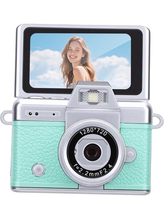 Mini Keychain Digital Camera, Retro Flip Screen 720P Video Recorder, 1.47 Inch HD Screen with LED Fill Light for Travel Party Vlog