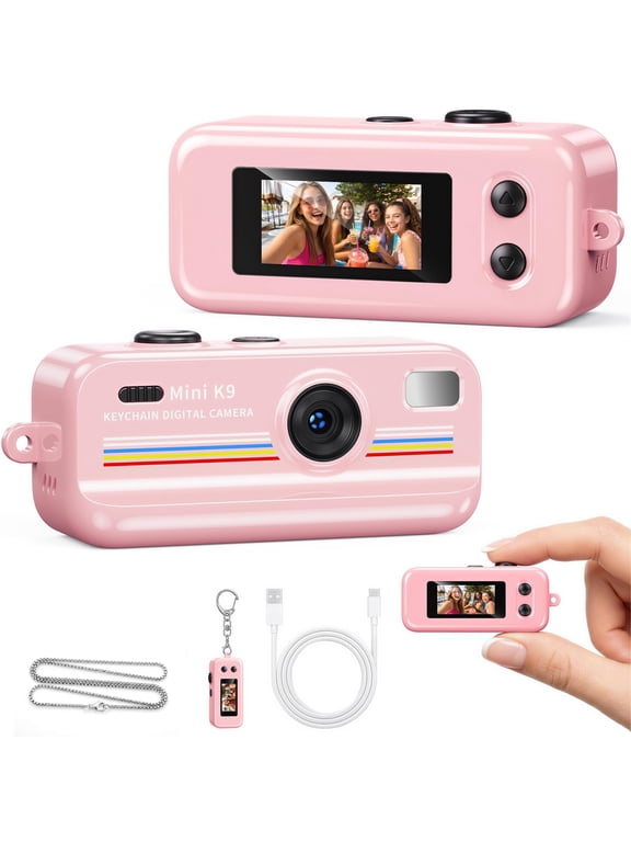 Mini Keychain Digital Camera, 1080P Pocket Camera with 12 Creative Filters, Dual-Mode Photo & Video, Y2K Retro Portable Small Camera for Travel, Party, Vlog (Pink)