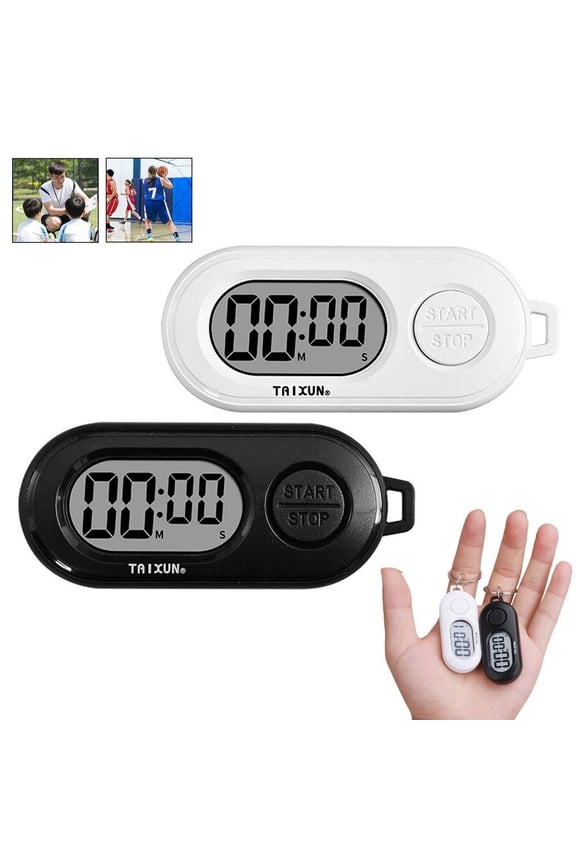 Mini Keychain Digital Timer 2 Pcs, High Precision Stopwatch with Clip, Large LCD Display Pocket Timer for Cooking Sports Gym Lab Experiments（Black + White）