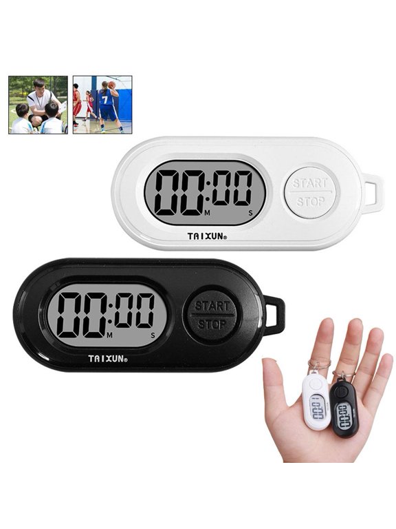 Mini Keychain Digital Timer 2 Pcs, High Precision Stopwatch with Clip, Large LCD Display Pocket Timer for Cooking Sports Gym Lab ExperimentsBlack + White