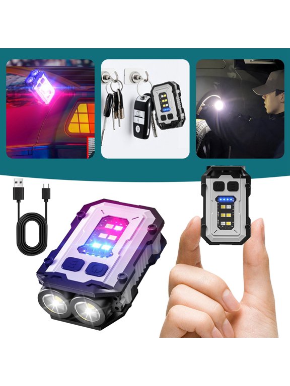 Mini Keychain Flashlight with Clip, LED Magnetic EDC Key Chain Light for Mechanics with COB Sidelight, USB C Rechargeable Small Multi-Use Waterproof Light for Work Car Repair