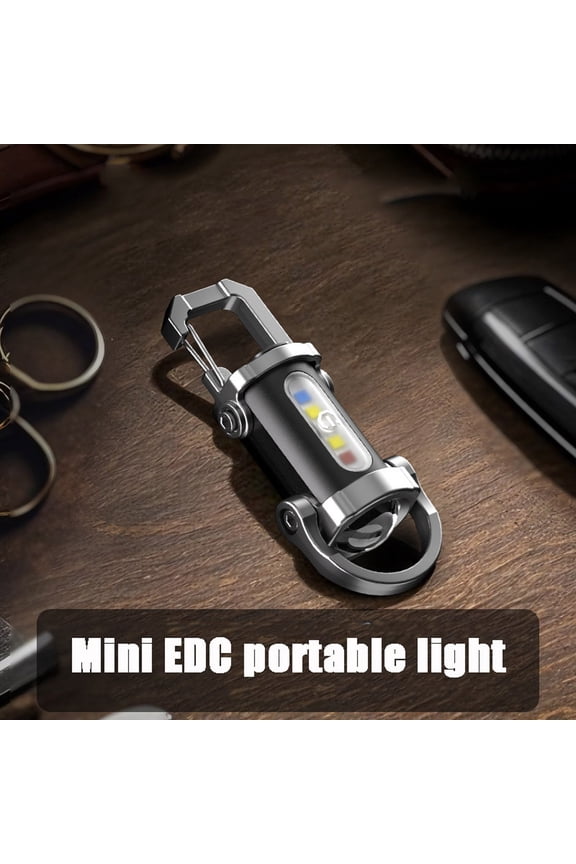Mini Keychain Flashlight Type-C Rechargeable Multifunctional Emergency Light 7 Modes 300 Lumens Life Waterproof(Black)