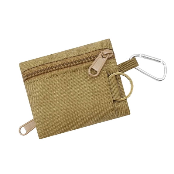 Mini Keychain Purse Bag for Men Women, Lightweight Canvas Compact Card Holder Small Zipper Change Pouch with Carabiner for Daily Travel Gym,Mini Pouch(Khaki)