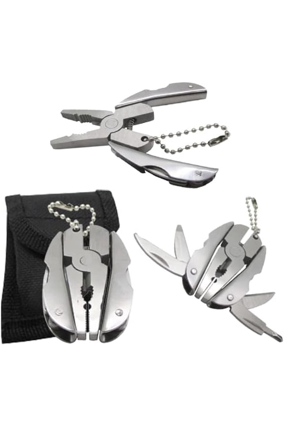 Mini Keychain Set - 6-in-1 Multitool Plier, Adjustable Wrench & Carry Case - Multifunctional All In One - Wire Strippers, Phillips Screwdriver, Knife, File Great For Holiday Gifts, Stocking Stuffers