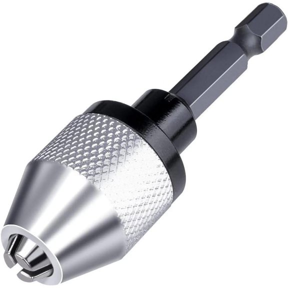 Mini Keyless Drill Chuck 1/4" Hex Shank Quick Change Adapter Holds Bits 0.3mm to 1/4 Inch Perfect for Tiny Drill Bits, Attaches to Standard Cordless Chucks