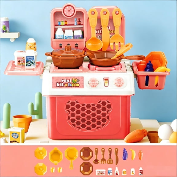 Mini Kids Pretend Play Kitchen Stove Toy Set, Toddler Simulation Cooking Playset, Safe ABS Plastic Role Play Toy, Educational Birthday Holiday Gift for Boys Girls Ages 3+