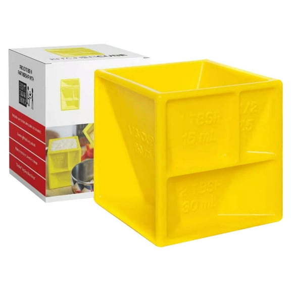 Mini Kitchen Measuring Cube, Torqee Baking Measuring Tool, All-In-One Measuring Gadget, for Dry Ingredient Measuring, Liquid Portioning and Baking Prep, Yellow