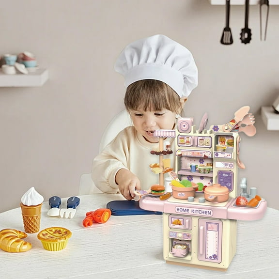 Mini Kitchen Playset, 33 PCS Pretend Play Cooking Toy, Realistic Steam Light Function, Role Play Food Set, Interactive Kids Toy, Educational Gift For Boys Girls