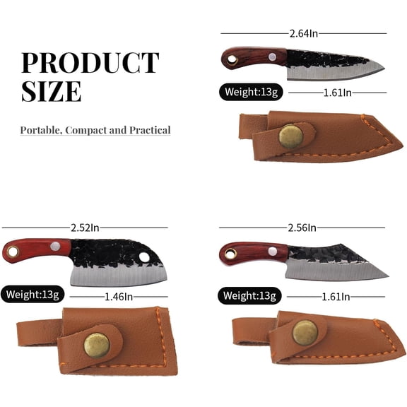 Mini Knife Set, Pocket Knife with Sharpener, Tiny knife Cleaver Keychain Tiny Things for Package Opener, Box Cutter, Letter Opener - Set of 3