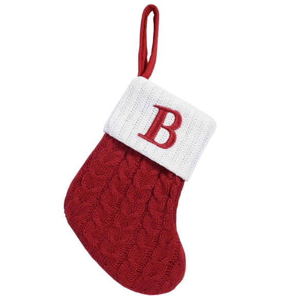 Mini Knit Christmas Stocking, 7 Inch Cable Knit Small Alphabet Stocking Ornament, Personalized Letter Hanging Sock for Xmas Tree, Mantel & Home Decor