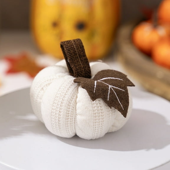Mini Knit Pumpkins Faux Fall Harvest Crochet Pumpkins Small Knit Pumpkins in White Rustic Farmhouse Pumpkins for Thanksgiving Halloween Fall Decor
