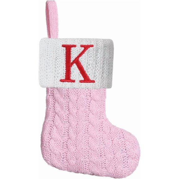 Mini Knit Stocking,8.5 Inches Initial Monogram Embroidered Christmas Stocking,Family Fireplace Hanging Ornament Xmas Holiday Decor Gift-Letter