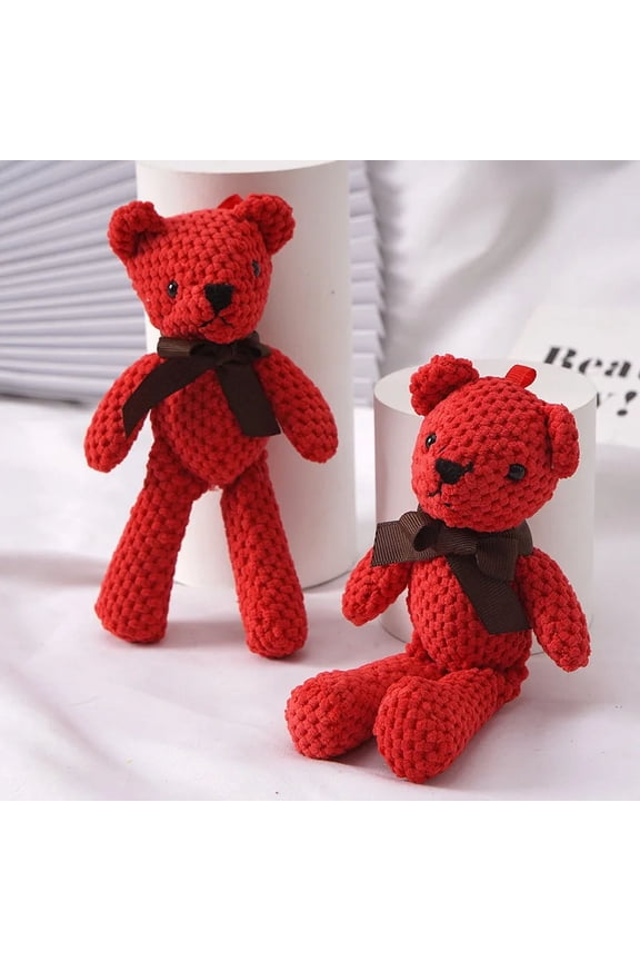 Mini Knit Teddy Bear Plush Keychain, Cute Bag Pendant with Bow, Delicate Backpack Accessory Gift for Girls