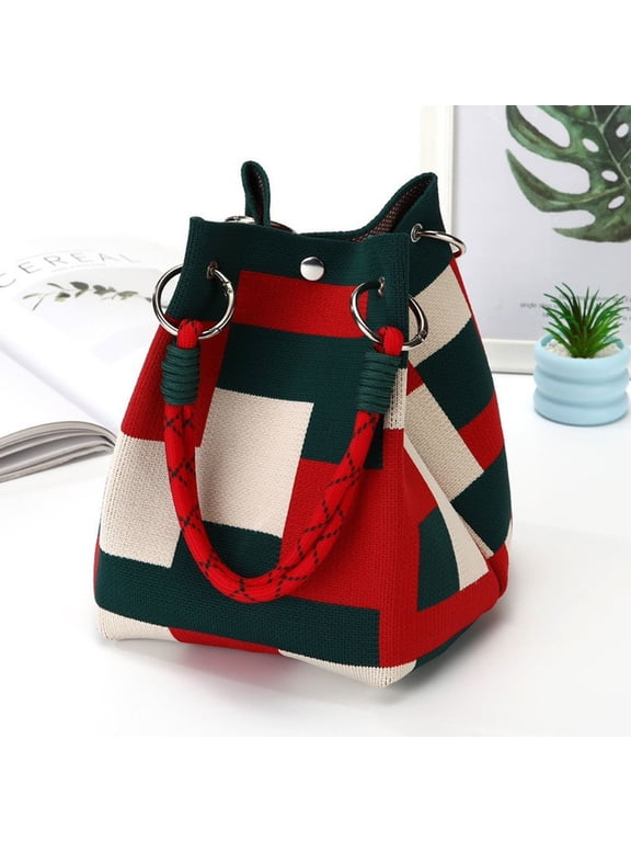 Mini Knit Tote Women Striped Crochet Bucket Handbag Small Purse Shoulder Bag Vacation Lightweight Beach Bag Travel Weekend | Small(B)