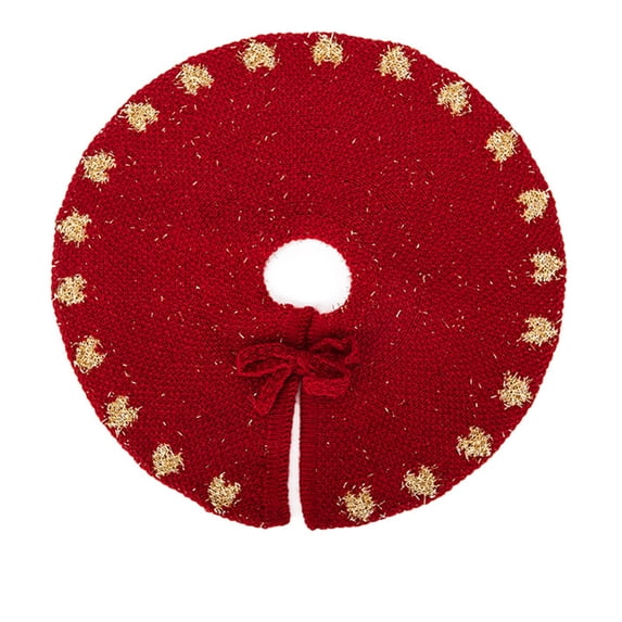 Mini Knitted Christmas Tree Skirt, 12.59Inch Red Tree Mat with Fabric Bow, for Tabletop Desktop Mini Xmas Tree Base Holiday Home Decoration