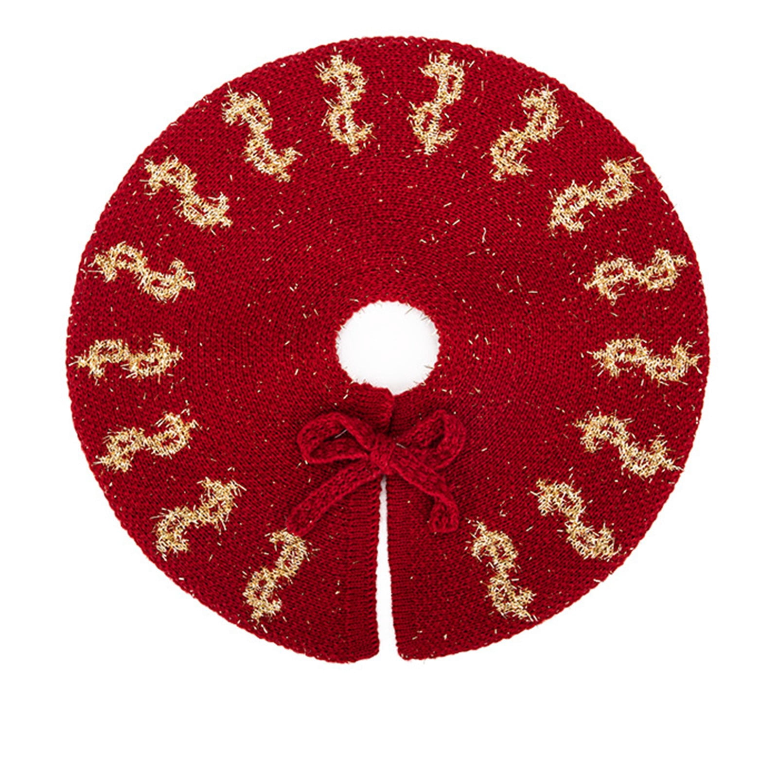 Mini Knitted Christmas Tree Skirt, 12.59Inch Red Tree Mat with Fabric Bow, for Tabletop Desktop Mini Xmas Tree Base Holiday Home Decoration