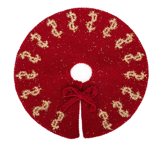 Mini Knitted Christmas Tree Skirt, 12.59Inch Red Tree Mat with Fabric Bow, for Tabletop Desktop Mini Xmas Tree Base Holiday Home Decoration