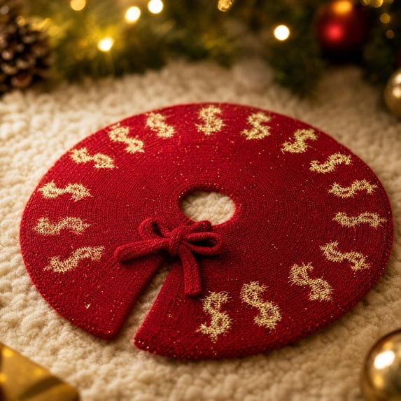 Mini Knitted Christmas Tree Skirt, Small Red Xmas Tree Mat, Soft Polyester Tabletop Base Mat for Desktop Holiday Decor for Home Fireplace Mantel Ornament Small Desktop Tree