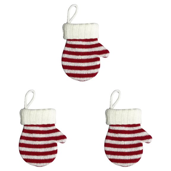 Mini Knitted Mitten Christmas Tree Ornament, Cute Xmas Hanging Decoration for Holiday Tree Wreath Window Fireplace Home Decor Stocking Stuffer, 4.7 x 3.9 Inch, Tree Wreath Mantle Hanging Decor 3Pc