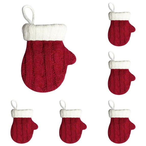 Mini Knitted Mitten Christmas Tree Ornament, Cute Xmas Hanging Decoration for Holiday Tree Wreath Window Fireplace Home Decor Stocking Stuffer, 4.7 x 3.9 Inch, Tree Wreath Mantle Hanging Decor 5Pc