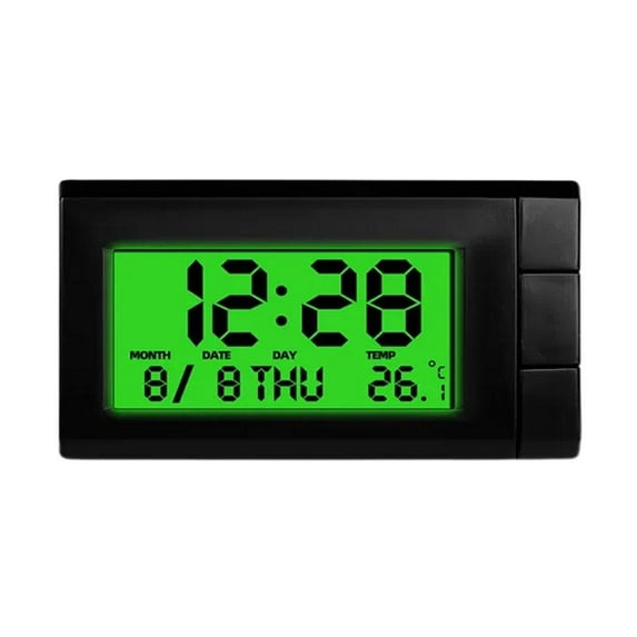 Mini LCD Screen Digital Clock 2in1 Interior Car Auto Desk Dashboard Temperature H5L5