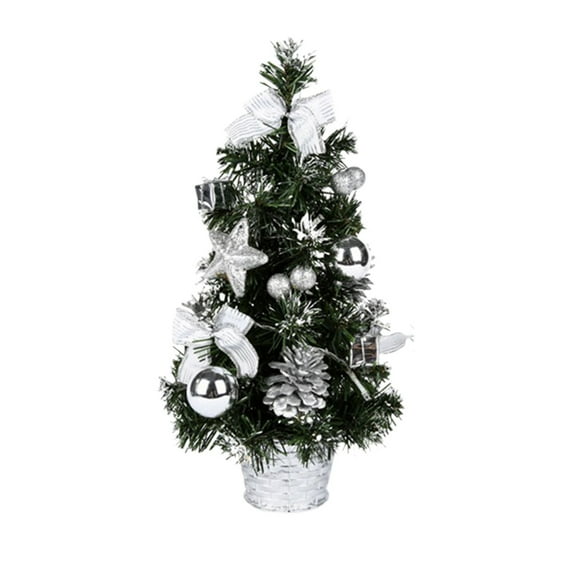 Mini LED Christmas Tree Set, Battery Operated Tabletop Artificial Xmas Tree with Warm White Lights, Desktop Holiday Decor for Home Office Party Mantel Shelf Centerpiece Decorations, Silver