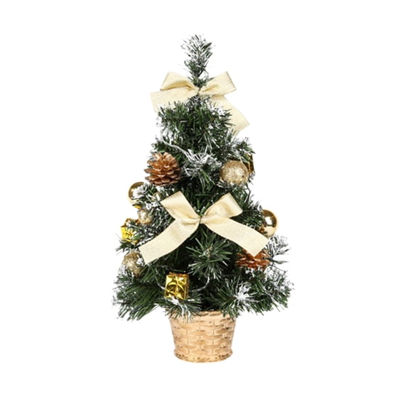 Mini LED Christmas Tree Set, Battery Operated Tabletop Artificial Xmas Tree with Warm White Lights, Desktop Holiday Decor for Home Office Party Mantel Shelf Centerpiece Decorations, Gold