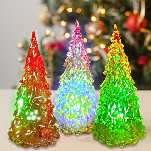 Mini LED Christmas Trees Decor,Mercury Glass Christmas Trees Tabletop with Light Christmas Decorations Indoor Xmas Green Blown Glass LED Christmas Tree Indoor Holiday Light Decoration