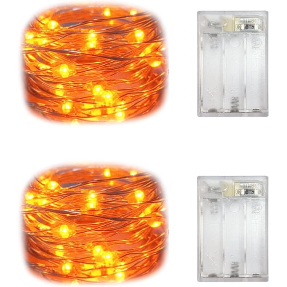 Mini LED Fairy Lights Battery Operated Timer 30 LEDs Orange/Amber 2 Pack