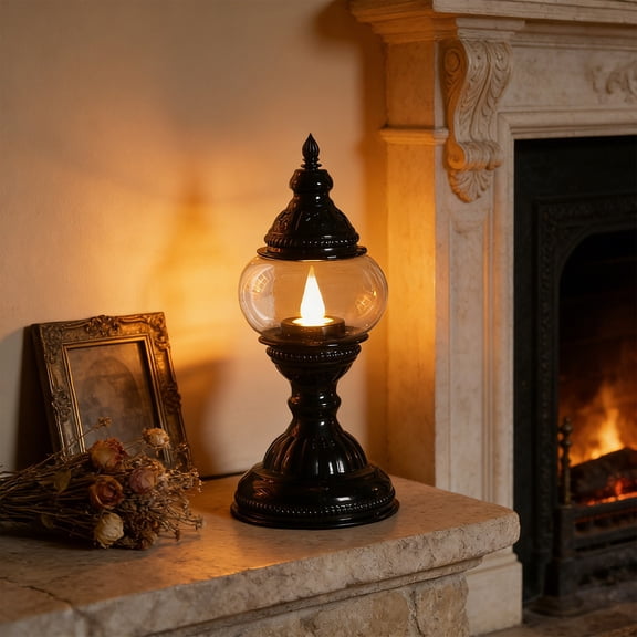 Mini LED Flicker Flame Lantern – Vintage-Style Battery Table Lamp for Ambient, Holiday & Bedroom Decor, Country Style Vintage Tealight Holder Tabletop Decorative Candle Lantern