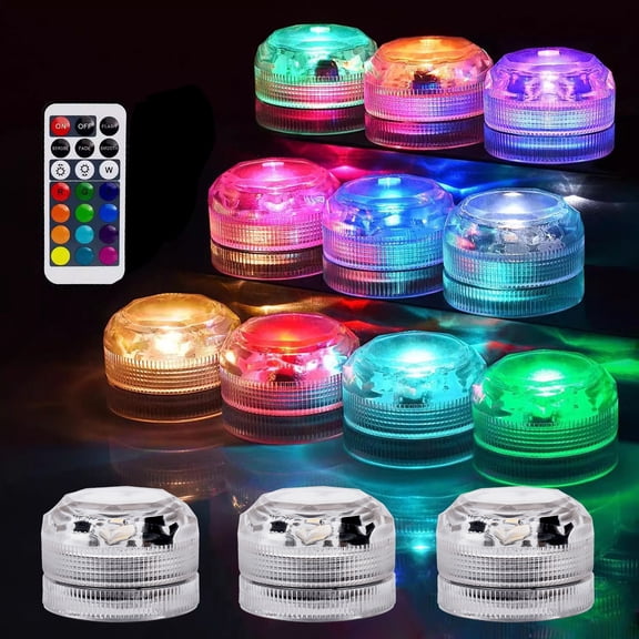 Mini LED Light with Remote, 13 Colors 4 Lighting Modes Wireless Underwater Mood Light