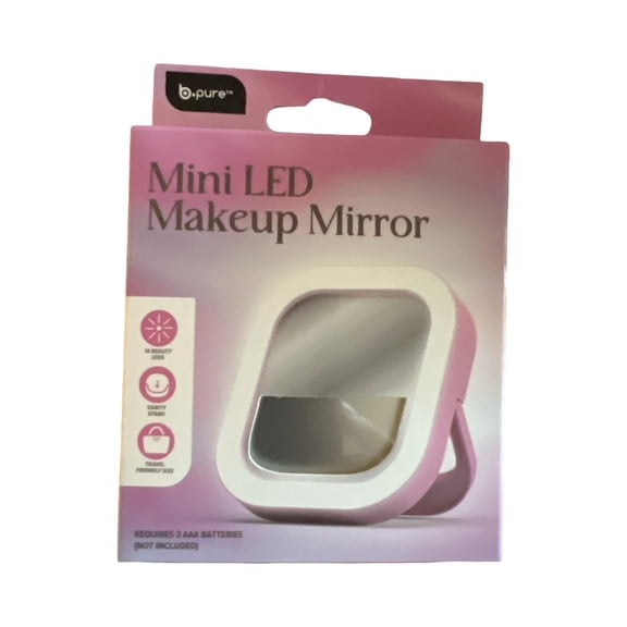 Mini LED Makeup Mirror with Vanity Stand, Travel Friendly Size, Pink, 14 LED Lights, Batteries Not Included