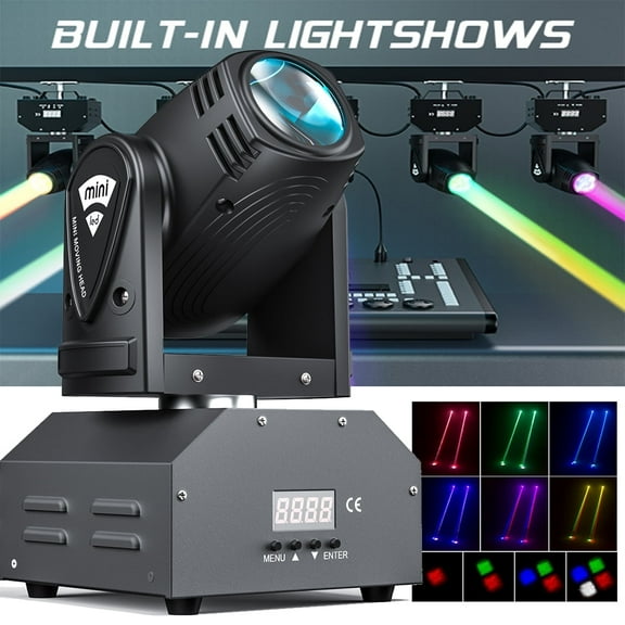 Mini LED Moving Head DJ Stage Light RGBW Beam Spotlights DMX 512 Voice Activated Strobe Effect Disco Party Lights for Wedding